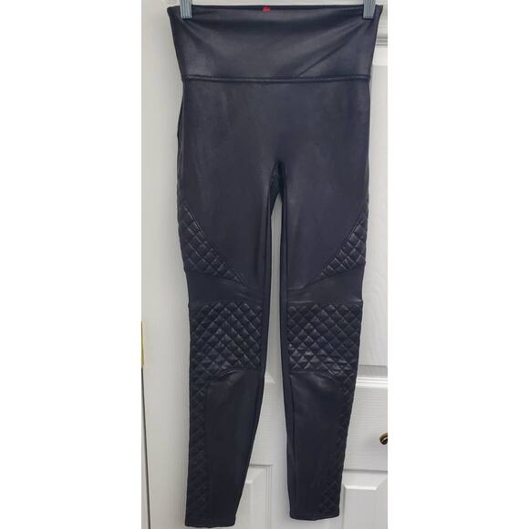 Spanx Leggings Size S Faux Leather Quilted Moto Athleisure Gym Workout Yoga - Picture 3 of 11